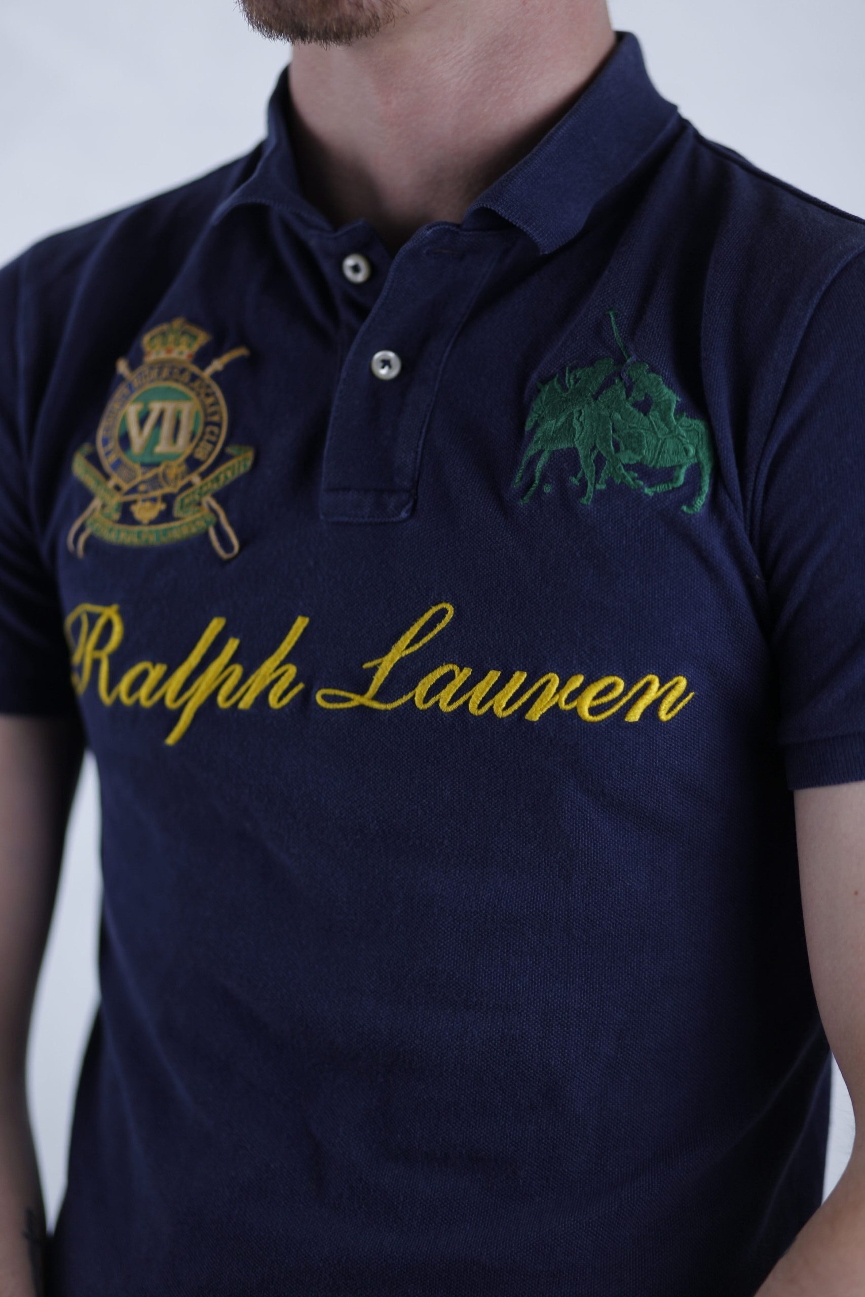 Polo Ralph Lauren Vintage Poloshirt S – Big Logo Navy – Bild 5