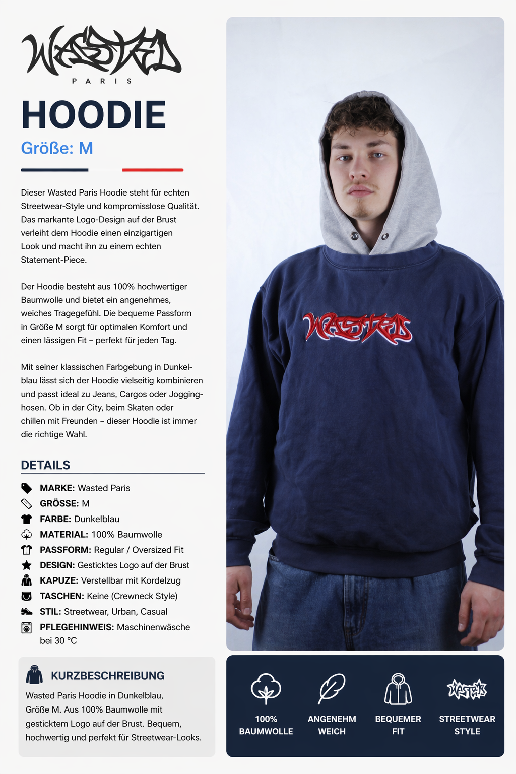 Wasted Paris Hoodie in Dunkelblau M – Bild 8